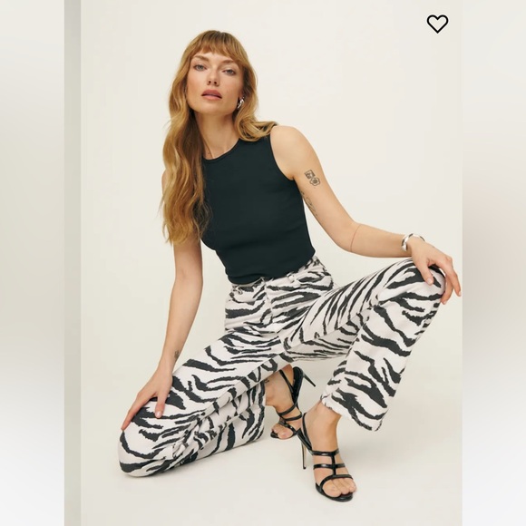 Reformation Cynthia High Rise Straight Long Jeans Zebra - Picture 5 of 10